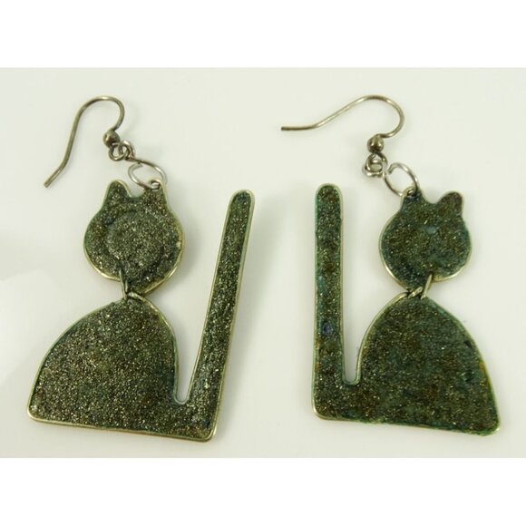 Colorful Cats Earrings Artisan Handmade Dangle Drop Cat Lover - Picture 2 of 3